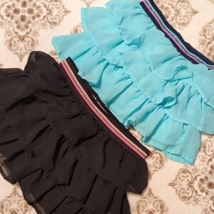Chic Ruffled Skirt Set - Black and Blue